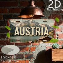 Vintage Austrian AUSTRIA Alpine Mountain Lake Chalet Scenery License Plate D Flat Aluminum Tin Sign Wall Art Decor for Europe 15x30cm(5.9x7.8inch)