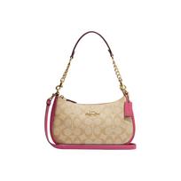 Coach Teri 25 Letter Logo Classic Monogram Zip Closure Canvas And Leather Shoulder Bag Saddle Bag Women Shoulder Bag Brown Pink CA548-IMVGK Basic Set (Bag+Dust Bag)