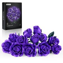 Violetinių rožių puokštės konstravimo rinkinys, kaladėlės, gėlės, dirbtiniai botaniniai plytelės, augalų dekoras, Kalėdinės dovanos suaugusiems, moterims, mamai