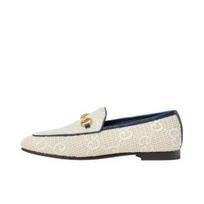 Gucci  Cotton GG Embroidered Horsebit Casual Loafer Shoes Women's White 431467 FABQG 9188 EU 35 balta