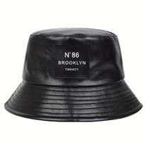Unisex Brooklyn Panama kibiro formos skrybėlė PU odinė žvejo skrybėlė Lauko kelionėms Apsauganti nuo saulės skrybėlė vyrams ir moterims black