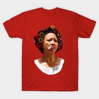 Men Black Print T-shirt Landlady Yuen Qiu Kung Fu Hustle No-Cut Transfer Paper Print Cotton Tshirt L raudona