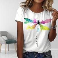 Women Summer T Shirt  Print Colorful Dragonfly Short Sleeve Tees Casual   Printed  Tops XS balta