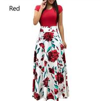 Women Maxi Party Floral  Dress Skirt Vintage  Long Clothes Beach Crew Neck Short Sleeve S-3XL M