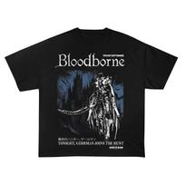Bloodborne Hunterthemed Gothic Game Tshirt Loose Fit Retro Style Couple Style  Heavyweight Pure Cotton AllSeason Streetwear -... S įvairiaspalvis