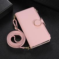 Rankinė ant peties dėklas, skirtas Samsung Galaxy S25 Ultra Edge S24 Plus S23 FE S22 S21 S20 Note20 A56 A36, su apvaliu sagties odiniu kortelių pinigine Galaxy S25 Edge rožinė