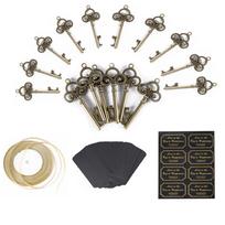 50pcs Vintage Key Bottle Opener Pendant With Escort Card Tags Ribbon Party Favors For Wedding Patty Decoration cyan Copper