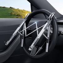 Ankstyvas sulankstomas automobilinis nešiojamojo kompiuterio laikiklis vairo laikikliui 5 aukščio reguliuojamas metalinis nešiojamojo kompiuterio planšetinio kompiuterio stovas Kelioniniai automobilio priedai sidabras