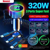 320w USB automobilinio telefono įkroviklis 5 viename itin greito įkrovimo adapteris, skirtas Samsung Oppo Oneplus Xiaomi Iphone 14 Pro Max Apple 13 12 11 sidabras