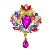Exaggerated Retro High-Gloss Water Drop Crystal Alloy Brooch Pendant