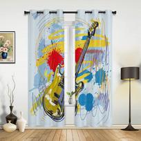 Spalvingos gitaros roko muzikos purslų meno užuolaidos miegamajam svetainei užuolaidos virtuvei vaikų kambario lango užuolaida namų dekoras 135W x 60H(cm) x1