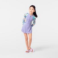 Decathlon Mergaičių ilgomis rankovėmis vientisas banglenčių maudymosi kostiumas 123-130cm (7-8 Years) levandų violetinė spalva