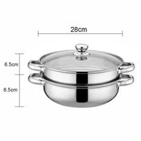 Stainless Steel 28cm 2-Layer Steamer Kitchen Boiling Soup Steaming Pot with Lid
