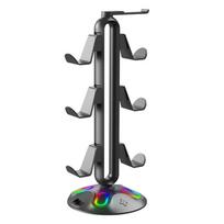 RGB žaidimų ausinių stovas 9 apšvietimo režimai Darbalaukio ausinių laikiklis su 3,5 mm ir Type-C palaikymu Win7/8/10/11/Linux/ namų stalui juoda