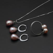Real Bridal Black Set With Pearl Earrings And Necklace,925 Silver Natural Pearls Jewellery Set Luxury Wife Mother Birthday Gift