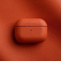 Melkco natūralios karvės odos dėklas AirPods Pro 3, ličių rašto, Bluetooth ausinių priedai, AirPods 4 3 2 1 dangtelis for AirPods1 2 oranžinė