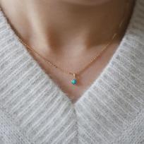 Retro 925 svarų sterlingų sidabro 14k paauksuotas karoliai moterims Mėlynas turkis Mini geometrinis apvalus pakabukas Raktikaulio grandinėlė Gold