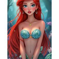 Disney 5D „Pasidaryk pats“ deimantinė tapyba Arielės iliustracija iš „Undinėlės“ Pilnas apvalus deimantų mozaikos animacinis siuvinėjimo meno paveikslas namų dekoravimui Round 20x30cm blue