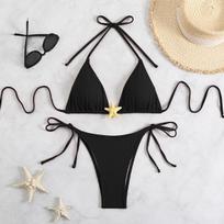 Moteriškas bikinis Seksualus maudymosi kostiumėlis aukštu juosmeniu Paplūdimio maudymosi kostiumėlis Moteriškas vasaros maudymosi kostiumėlis S juoda