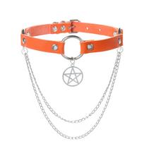 Goth Pentagram Choker With Chain Collar For Women Black Leather Chocker Grunge Punk Alternative Jewelry