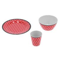 Fruit Plate Bowl Cup Kit Red Dot Pattern Tableware Set Household Kitchen Accessory