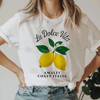 Retro Limoncello La Dolce Vita Marškinėliai Citrinos Marškinėlis Italija T-shirt Trumpas Moteriškas T-shirt Vasaros Laisvalaikio T-shirt Estetiški Citrinos Drabužiai S