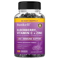 Šeivamedžio uogos, Vitaminas C + Cinkas Maisto papildas, Su 300 mg imbiero + Vitaminas D3 5000 TV 120 Capsules