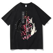 Japanese Koi Fish Katana T Shirt Sakura Cherry Blossom Tee Harajuku Streetwear Top Vintage Samurai Aesthetic Unisex Shirt S