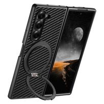 Carbon Firber Leather Flip Phone Case for Samsung Galaxy Z Fold 7 6 5 Magnetic Charging Hardware Ring Bracket Protective Cover Galaxy Z Fold7 juoda