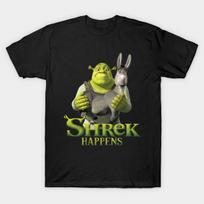 Men Black Print T-shirt Shrek Happens Swamped Shrek Vintage Cartoon No-Cut Transfer Paper Print Cotton Tshirt 3XL juoda