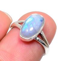 Natural Rainbow Moon Stone Gemstone Ethnic 925 Solid Silver Gift Ring S.6 U3u33