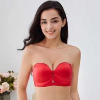 CFSC Women's Large Size Bra Solid Color Print Bras Gathering The Bras Without The Size of The Shoulder Strap 34/75C raudona