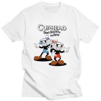 Custom Mens Cuphead And Mugman T Shirt Short-Sleeve Cotton Tshirt Classic T-shirt Casual Cartoon Game Tee Loose Fit Clothes -... S įvairiaspalvis