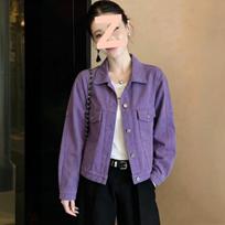 Stilinga žalia trumpa džinsinė striukė moterims - Pavasario kolekcija L 100-110 lbs violetinė