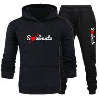 Vyrai Moteriški sportiniai kostiumai Soul Mate Print Couple Hoodie and Pants 2 dalių sportiniai kostiumai Sportiniai drabužiai Vyriški drabužiai Moteriškas sportinis kostiumas 2XL black