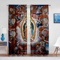 Our Lady Guadalupe Mexican Saint Virgin Mary Floral Sheer Voile Curtains for Bedroom Living Room Kitchen Chiffon Tulle Curtains 1 PCS W100XH250cm&Rod Pocket