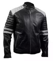 New Jacket Striped Motorcycle Biker Zip Men's Stylish Genuine Lambskin Leather S juoda