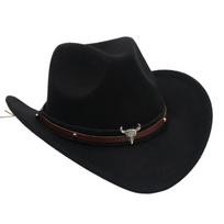 Tibetan Style Western Cowboy Hat Felt Cowgirl Cap Punk Sunscreen Bucket Hat  Outdoor juoda