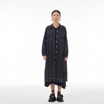 Spring Loose-Fit Plus Size Color Block Denim Windbreaker Dress One Size juoda