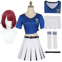 Anime BLUE LOCK Teieri Anri Cosplay Cheerleading Uniform Wig Tops Skirt Belt Socks Full Set Halloween Carnival Party Costumes XXL-(Costume+Wig) blue
