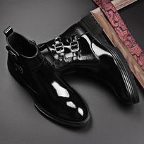 Madingi kaubojiški batai vyrams, patentuotos odos Chelsea batai vyriškiems batams, prabangūs oficialūs batai, vyriški ankle boots, aukštakulniai laisvalaikio sportbačiai 38 juoda