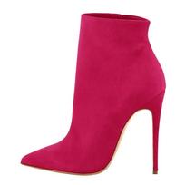 Madingi moteriški odiniai zomšiniai ankle boots, šoninis užtrauktukas, smailus stiletto kulnas, žemi batai, vienspalviai, klasikiniai, paprasti, madingi moteriški batai 34