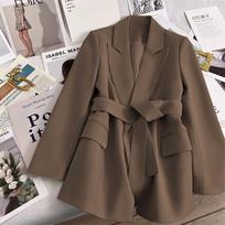Women's Yellow Tie Slim Fit Suit Jacket - 2025 Spring/Autumn Korean Style L kava