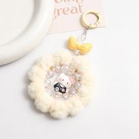 Cartoon Girl Heart Fun Handmade Hairball Beaded Mobile Phone Chain Grab Machine Doll Keychain Bag Pendant 1PC