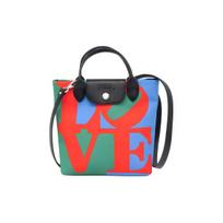 Longchamp X Robert Indiana Bendradarbiavimas Indiana Serija Meilės Mygtuko Užsegimas Drobės Ir Odos Peties Crossbody Rankinė Moteriškos Rankinės 10227BBA545 Basic Set (Bag)