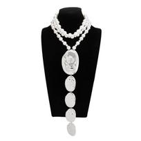 Fashion Imitate Pearl Beaded Choker Ethnic Charm Style Necklace Boho Molten Metal Pendant  Daily sidabras