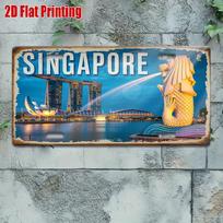 D Flatpc Singapore Marina Bay and Merlion Scene Metal Sign for Decorationg Only Decorative Signs  Plaques (cm xcm) 15x30cm(5.9x7.8inch)