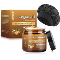 Argan Oil Hair Mask + Silk Bonnet Set, Repair Hair Mask with Jojoba Oil, Aloe Vera & Coconut Oil for Dry Damaged Hair Deep Treatments for All Hair Typ