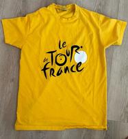 Tour De France Oficialūs vyriški geltoni trumpomis rankovėmis 100% medvilnės marškinėliai Vyriški marškinėliai Viršus Dydis L Puikios būklės Dviratininkų L