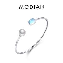 Modian Kristal Parel Armbanden 925 Sterling Zilver Verstelbare Ovale Maansteen Armband Armbanden Voor Vrouwen Fijne Sieraden Cadeau sidabras
